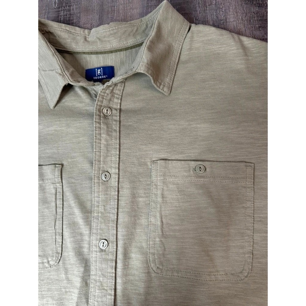 George Mens Washed Olive Green Knit Button Down Short Sleeve Shirt 2XL New
